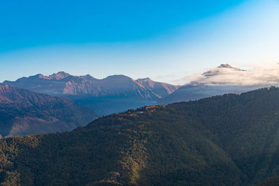 View of mountain range against cloudy sky