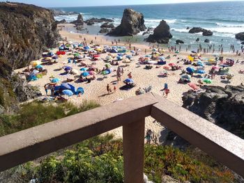 High angle view of people on beach