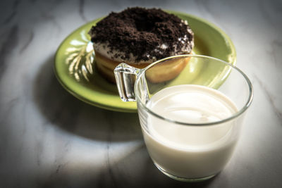 High angle view of drink on table