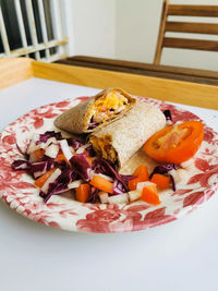 High angle view of breakfast on table