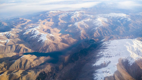 Aerial view of snowcapped mountains