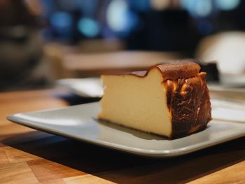 Close-up of cake in plate on table
