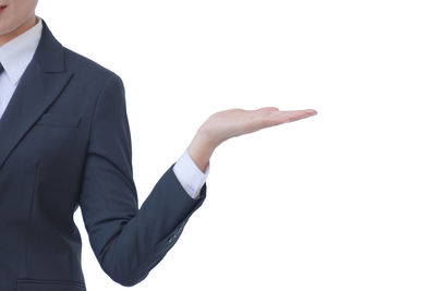Midsection of man against white background