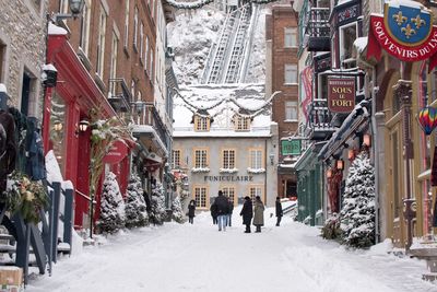 People walking in snow during winter