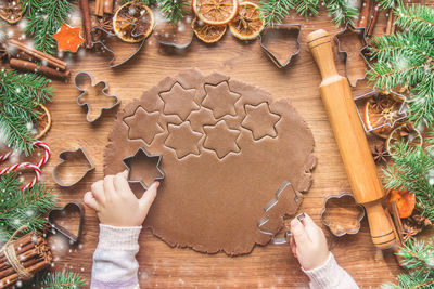 High angle view of gingerbread cookies