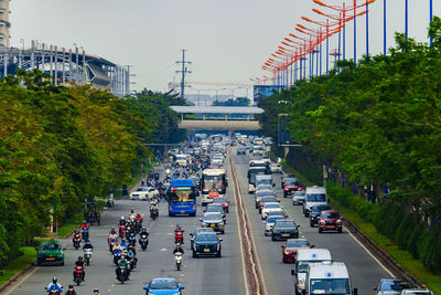 High angle view of city street