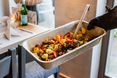 High angle view of vegetables on table