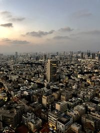 High angle view of buildings in city