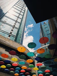 Low angle view of multi colored buildings against sky