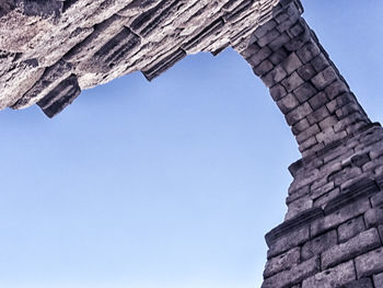 Low angle view of built structure against clear blue sky