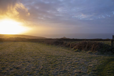 Scenic view of field against sky during sunset