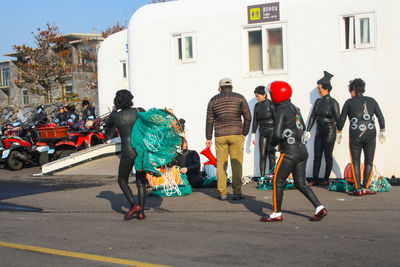 People walking on city street