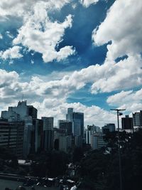 View of cityscape against cloudy sky