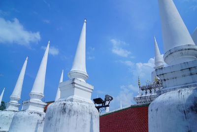 Low angle view of traditional building against blue sky