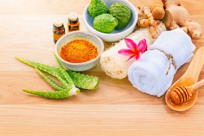 High angle view of food on table