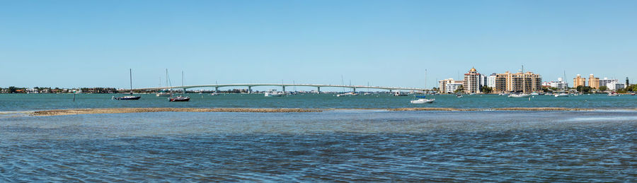 Sarasota bay with the john ringling causeway bridge in the background in sarasota, florida