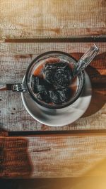 High angle view of drink in bowl on table