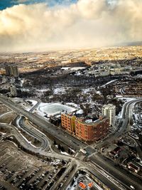 High angle view of cityscape against sky