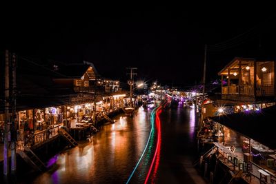 Light trail in canal at night