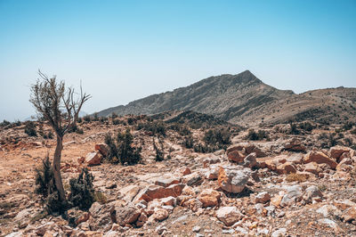 Scenic view of mountains against clear sky