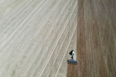 High angle view of tractor on field