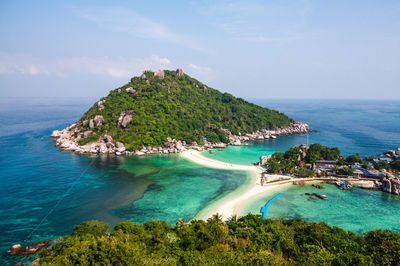 High angle view of swimming pool in bay