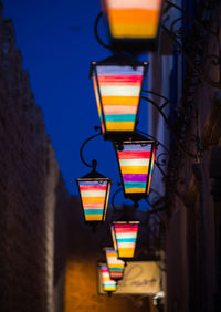 Low angle view of illuminated lantern