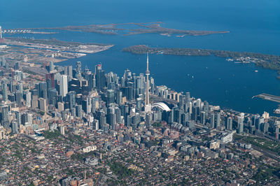 High angle view of cityscape against sky