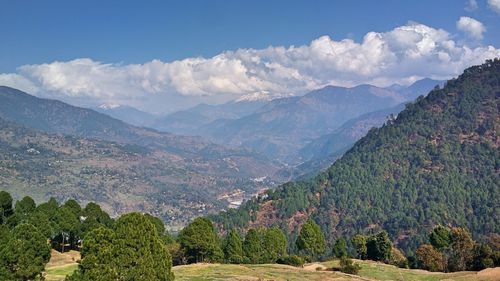 Panoramic view of landscape and mountains against sky