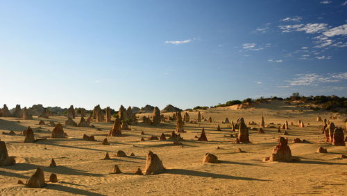 Panoramic view of tourists against sky