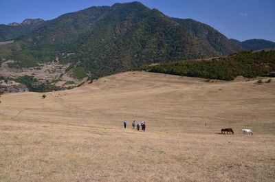 Scenic view of field against mountains