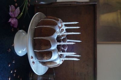 Close-up of coffee served on table