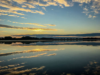 Scenic view of lake against sky during sunset