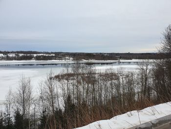 Scenic view of lake against sky during winter