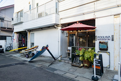 Sidewalk by building in city