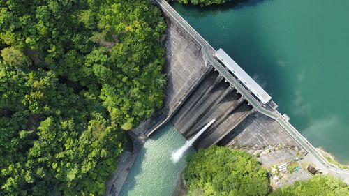 High angle view of dam by drone
