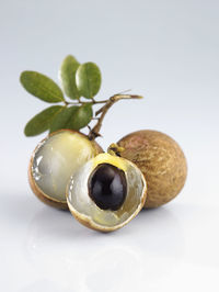 Close-up of fruit against white background