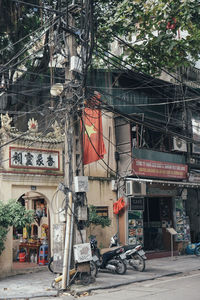 Bicycles against built structure