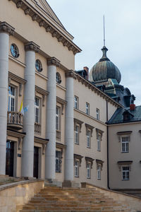 Bishop's palace in katowice, silesia, poland. front facade of neoclassicist building 