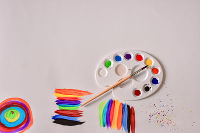 High angle view of multi colored pencils on table