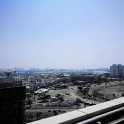 High angle view of cityscape against clear sky