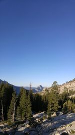 Scenic view of mountains against clear blue sky