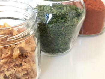 High angle view of ice cream in jar