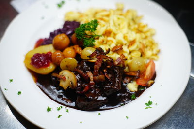 Close-up of meal served in plate