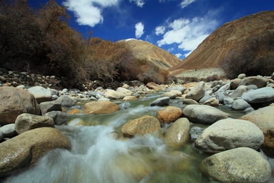 Scenic view of river flowing through rocks