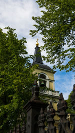 Low angle view of statue against sky