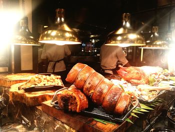 Food on barbecue grill at restaurant