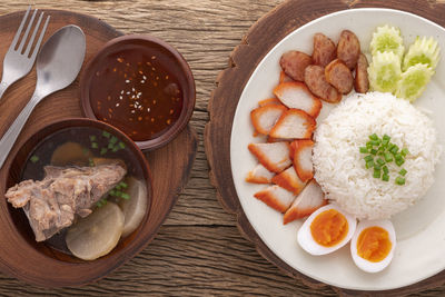 Directly above shot of food in plate on table