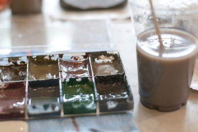 Close-up of drink in glass on table