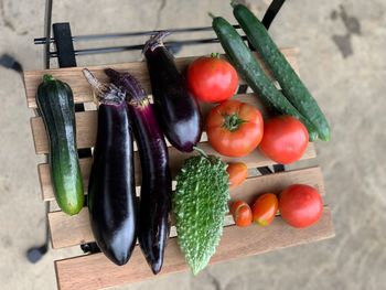 High angle view of tomatoes on table